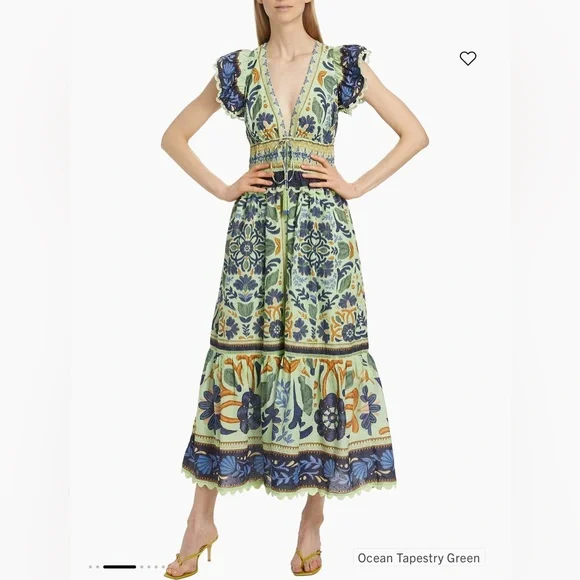 farm rio green crochet dress FARM Rio Green Flowering Garden Tree Sleveeless Midi Dress, Flowering Garden Tree Green / M main image 0